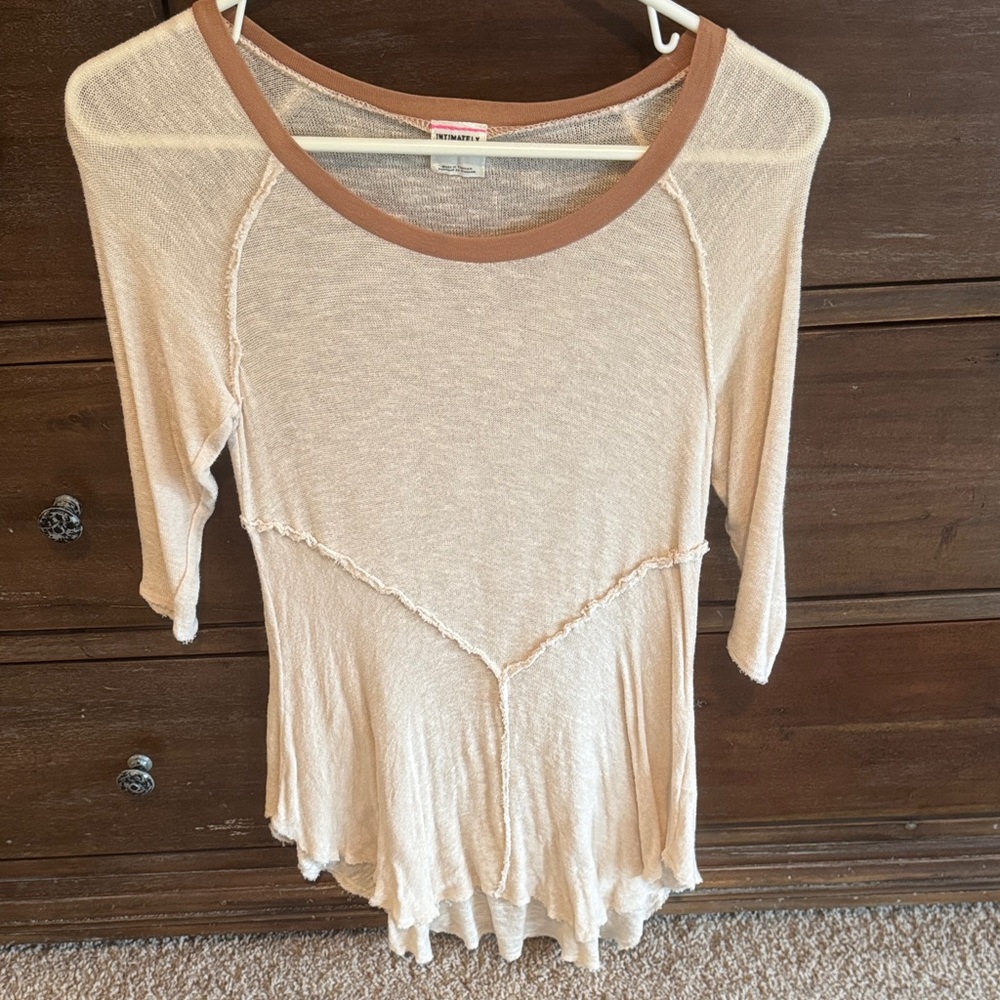 Free People Beige Long Sleeve Top